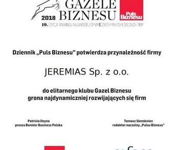 gazele biznesu - Puls Biznesu ranking dla Jeremias Systemy Kominowe