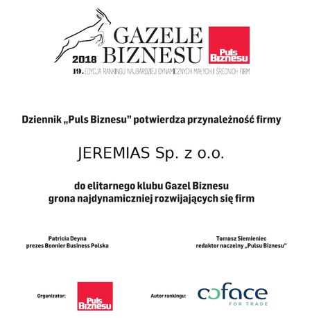 gazele biznesu - Puls Biznesu ranking dla Jeremias Systemy Kominowe